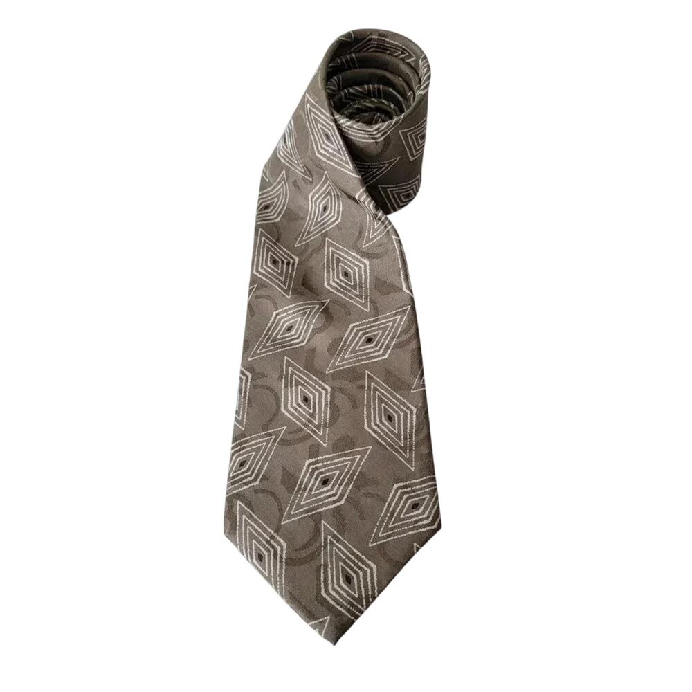 Country Britches Silk Mens Tie Made in USA Beige Geometric Pattern Luxury